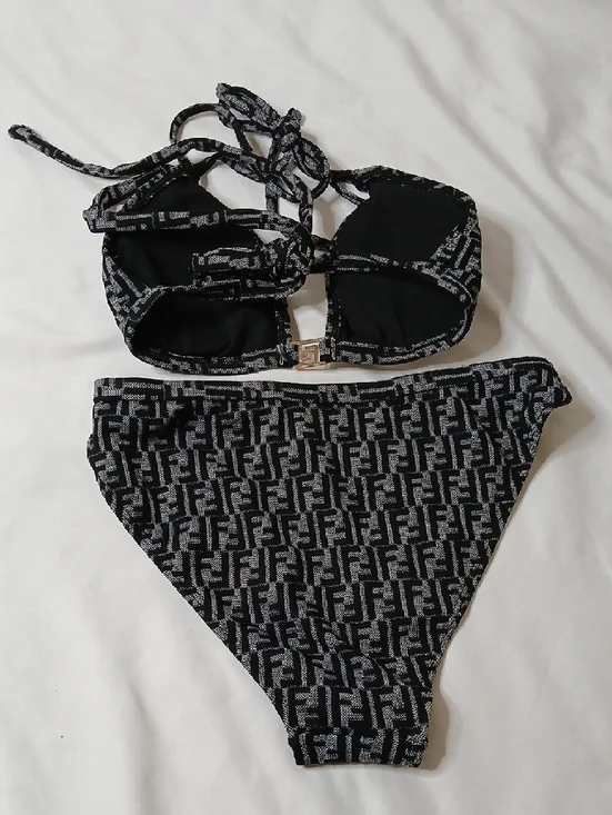 Fendi Black & Gray Logo Print Bikini Set - Picture 4 of 4